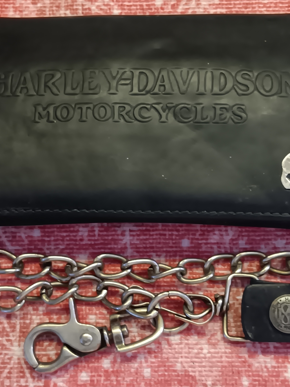 Vintage ! Harley-Davidson  Skull ! Black Leather Motorcycle Chain Wallet. Nice..